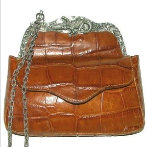 GLEN MILLER for ANN TURK Cognac Brown Leather Handbag Purse Clutch Wristlet